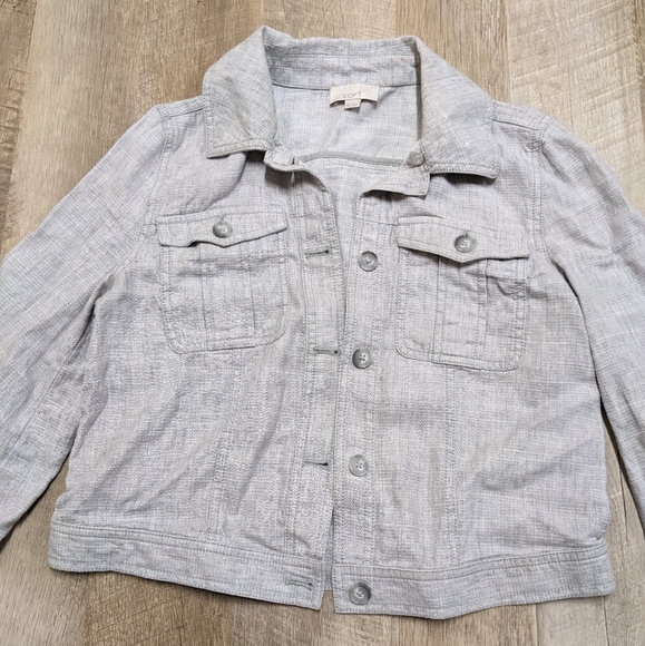 Loft Ann Taylor Gray Linen Blend Jacket Wide Sleeves - Picture 2 of 9